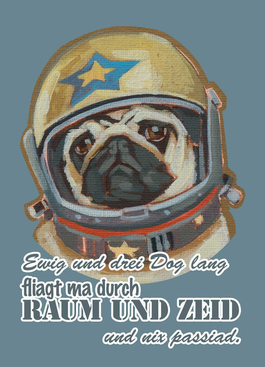 Retro-look postcard, Rocket Pug