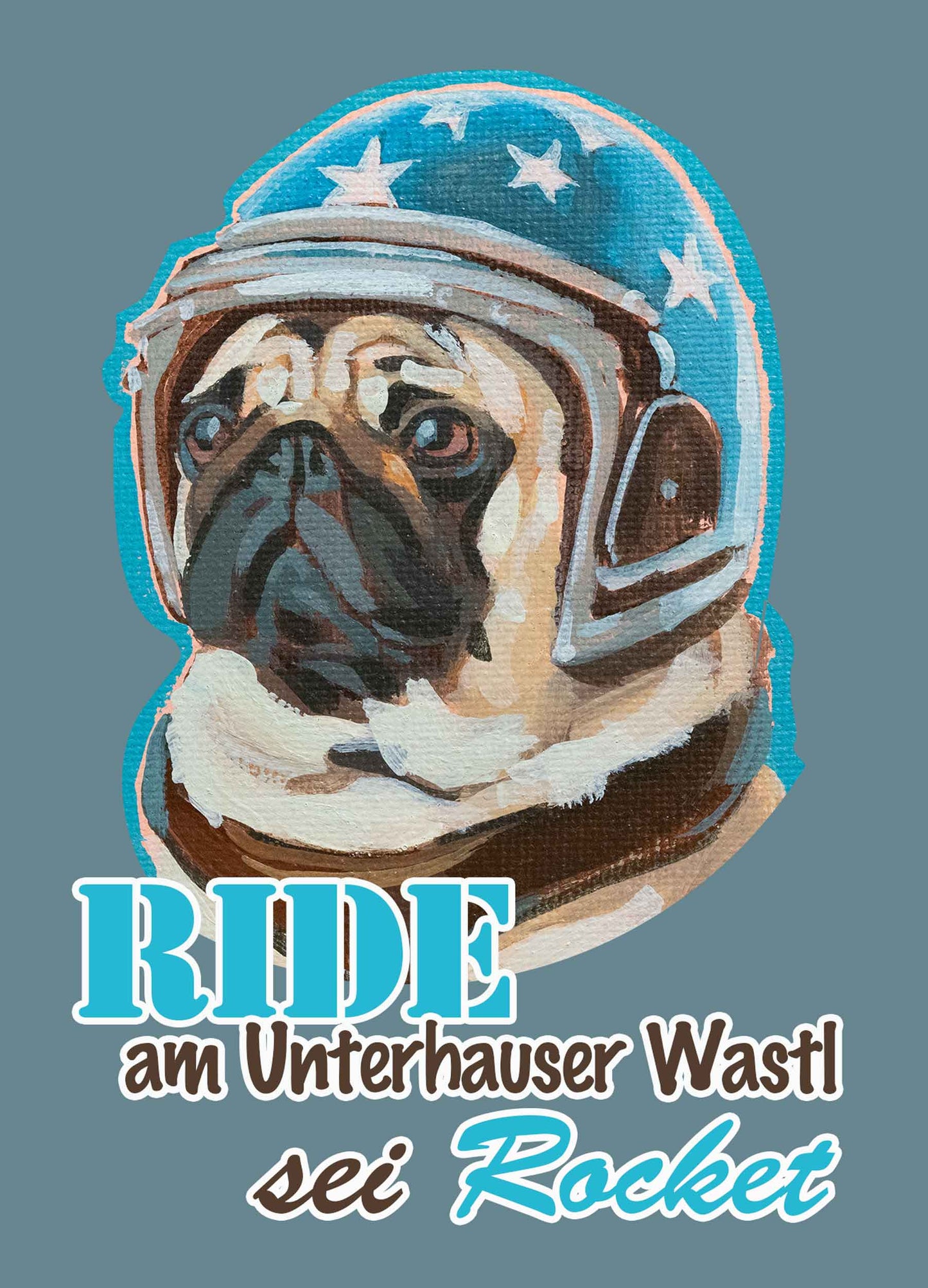 Retro-look postcard, Rocket Pug