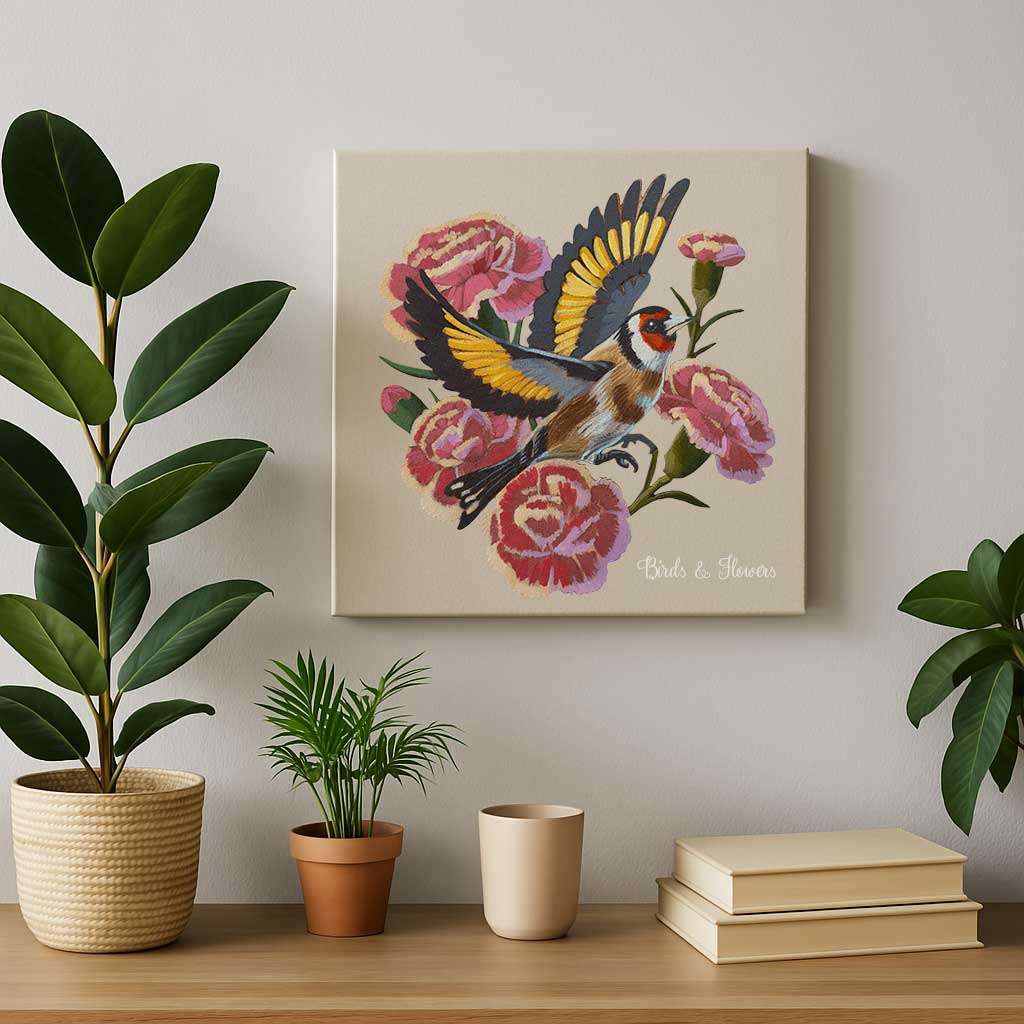 Clipart, Stieglitz mit Blumen, Sofortiger Download