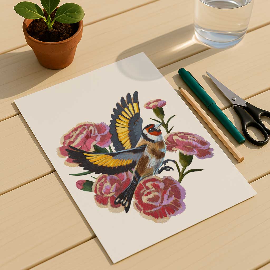 Clipart, Stieglitz mit Blumen, Sofortiger Download