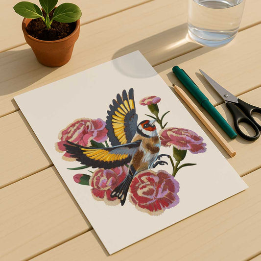 Clipart, Stieglitz mit Blumen, Sofortiger Download
